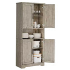 Meuble de rangement, armoire de cuisine haute de 178 cm - buffet autoportant à 4 portes avec étagères réglables, noir/gris/blanc