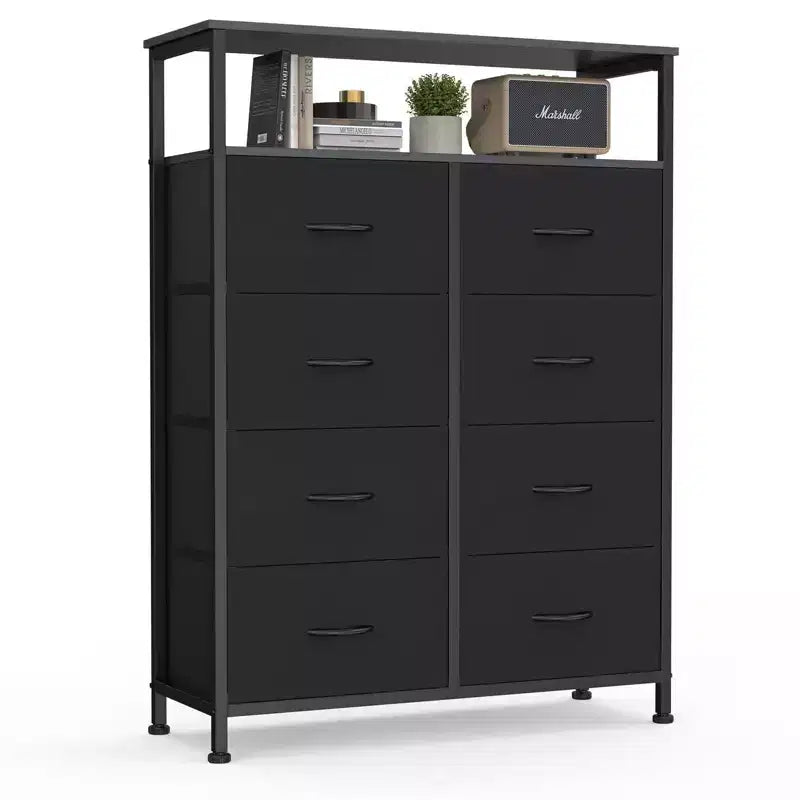 Cozy Dresser with 8 Fabric Drawers&Open Shelf, Tall TV Stand with Storage Cabinet, Chest of Drawers for Bedroom, Living Room