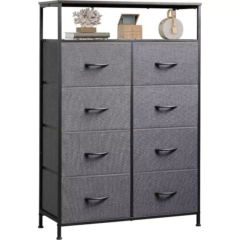 Commode douillette avec 8 tiroirs en tissu et étagère ouverte, meuble TV haut avec placard de rangement, commode pour chambre à coucher, salon