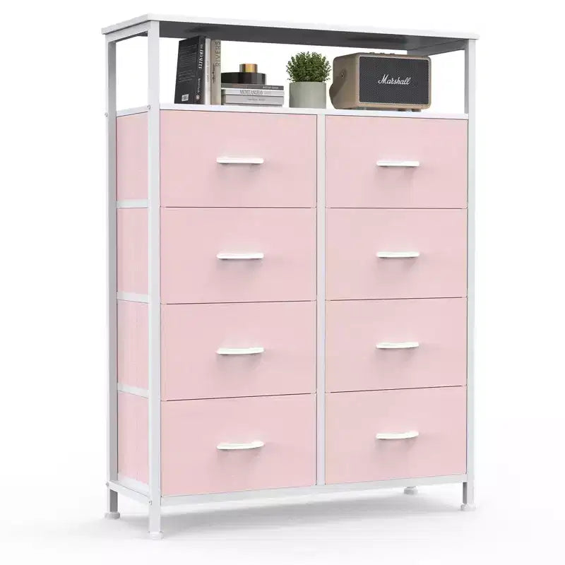 Commode douillette avec 8 tiroirs en tissu et étagère ouverte, meuble TV haut avec placard de rangement, commode pour chambre à coucher, salon