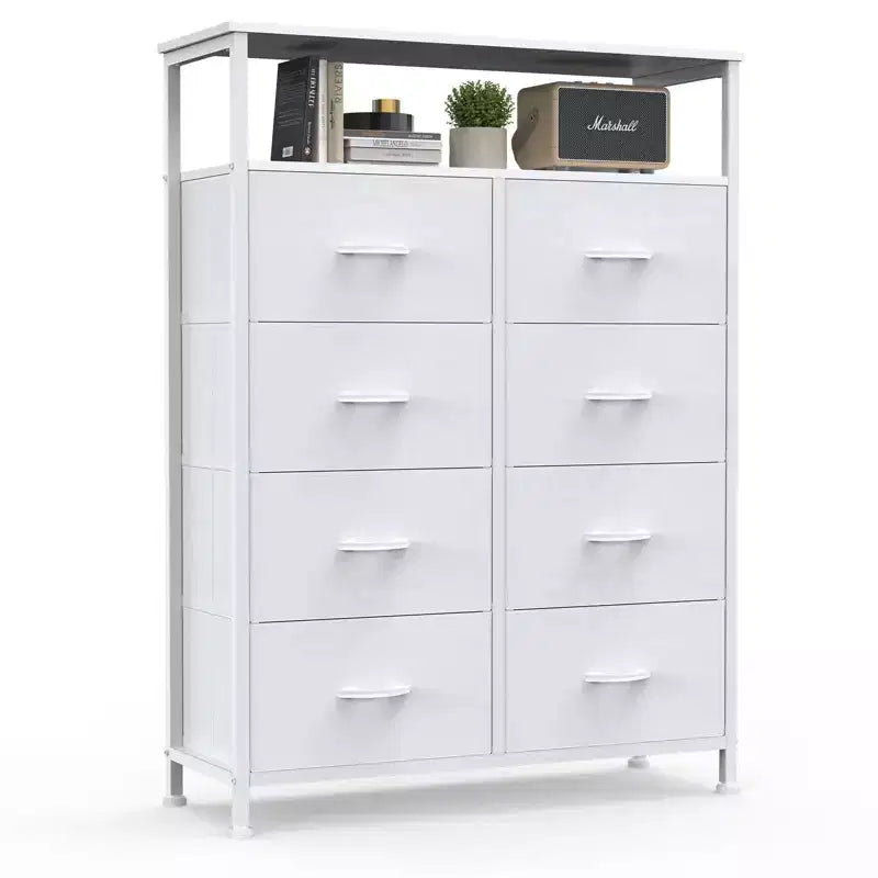 Commode douillette avec 8 tiroirs en tissu et étagère ouverte, meuble TV haut avec placard de rangement, commode pour chambre à coucher, salon