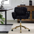 Chaise de bureau chic TUYOHW, chaise de vanité en poil de lapin artificiel, chaise de bureau pivotante à 360° avec base en métal doré, chaise d'ordinateur de 50 à 59 cm de hauteur
