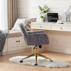 Chaise de bureau chic TUYOHW, chaise de vanité en poil de lapin artificiel, chaise de bureau pivotante à 360° avec base en métal doré, chaise d'ordinateur de 50 à 59 cm de hauteur