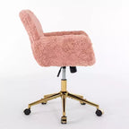 Chaise de bureau chic TUYOHW, chaise de vanité en poil de lapin artificiel, chaise de bureau pivotante à 360° avec base en métal doré, chaise d'ordinateur de 50 à 59 cm de hauteur
