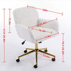 Chaise de bureau chic TUYOHW, chaise de vanité en poil de lapin artificiel, chaise de bureau pivotante à 360° avec base en métal doré, chaise d'ordinateur de 50 à 59 cm de hauteur