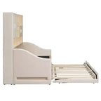 Lit de repos double capitonné Luxystar avec étagères de rangement, armoires, lumières LED et lit gigogne relevable.
