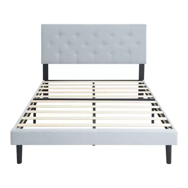 Lit plateforme capitonné double Homy Casa avec support de matelas à lattes en bois
