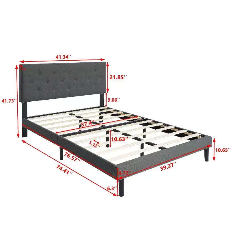 Lit plateforme capitonné double Homy Casa avec support de matelas à lattes en bois