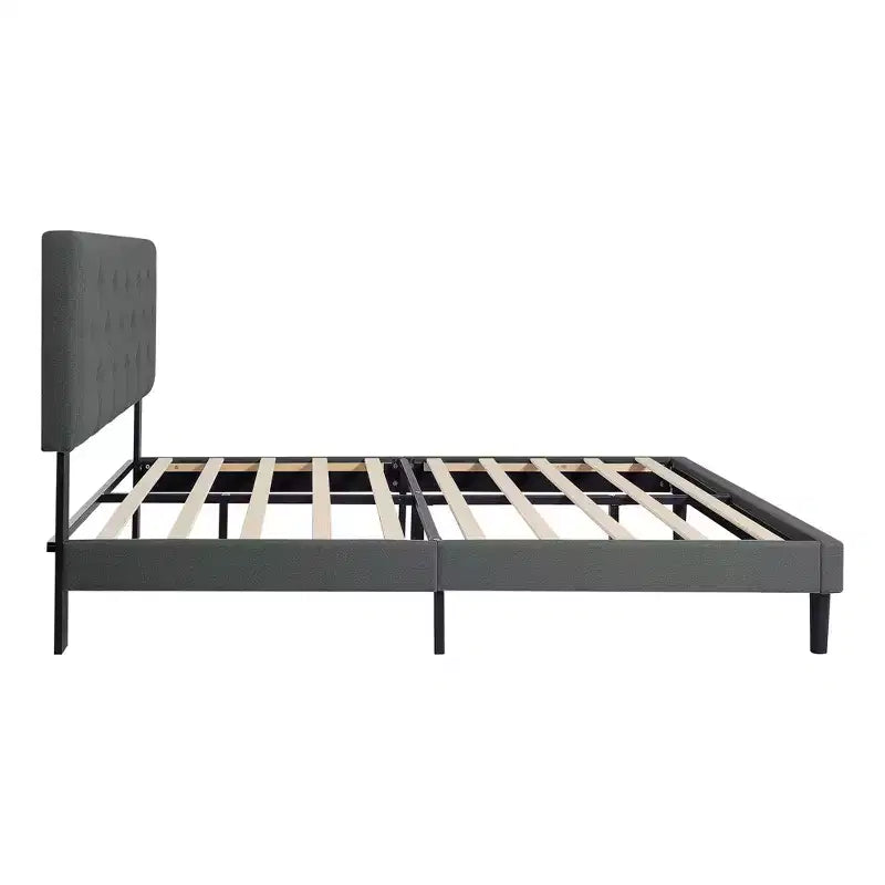 Lit plateforme capitonné double Homy Casa avec support de matelas à lattes en bois