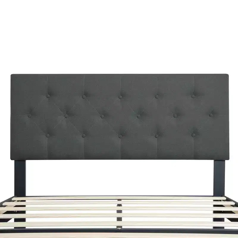 Lit plateforme capitonné double Homy Casa avec support de matelas à lattes en bois