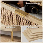 Commode haute en rotin à 9 tiroirs - Commode moderne en bois avec grand espace de rangement et plateau large pour chambre, salon ou couloir