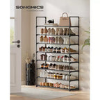 Étagère à chaussures empilable à 8 niveaux, organisateur de chaussures en métal de 92 cm avec une capacité de 10 kg par niveau, vertical et réversible pour l'entrée, noir