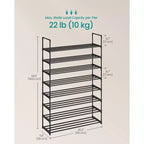 Étagère à chaussures empilable à 8 niveaux, organisateur de chaussures en métal de 92 cm avec une capacité de 10 kg par niveau, vertical et réversible pour l'entrée, noir