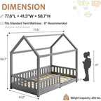 Lit cabane AMERLIFE pour enfants, taille jumeau, avec garde-corps, barrières amovibles, toit cabane, cadre de lit Montessori en bois, assemblage facile