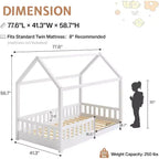 Lit cabane AMERLIFE pour enfants, taille jumeau, avec garde-corps, barrières amovibles, toit cabane, cadre de lit Montessori en bois, assemblage facile
