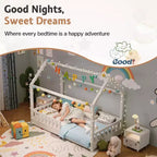 Lit cabane AMERLIFE pour enfants, taille jumeau, avec garde-corps, barrières amovibles, toit cabane, cadre de lit Montessori en bois, assemblage facile
