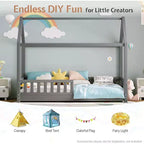 Lit cabane AMERLIFE pour enfants, taille jumeau, avec garde-corps, barrières amovibles, toit cabane, cadre de lit Montessori en bois, assemblage facile