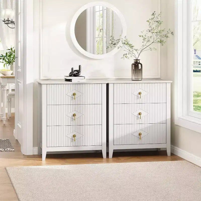Commode à 3 tiroirs cannelés Acekool 27,6, armoire de rangement moderne avec tiroirs profonds