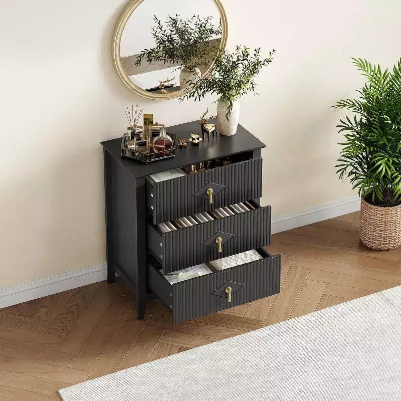 Commode à 3 tiroirs cannelés Acekool 27,6, armoire de rangement moderne avec tiroirs profonds