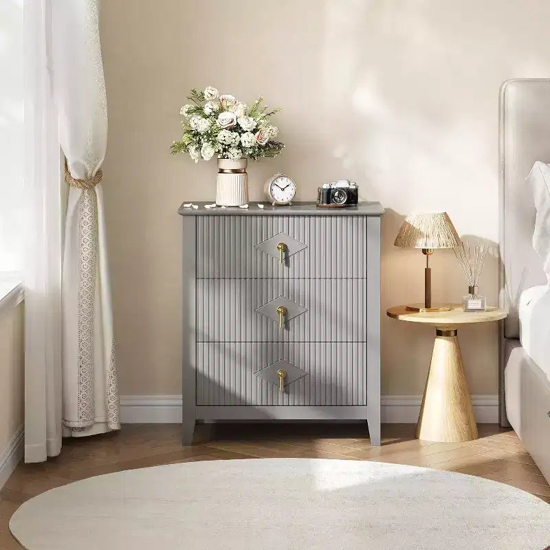Commode à 3 tiroirs cannelés Acekool 27,6, armoire de rangement moderne avec tiroirs profonds
