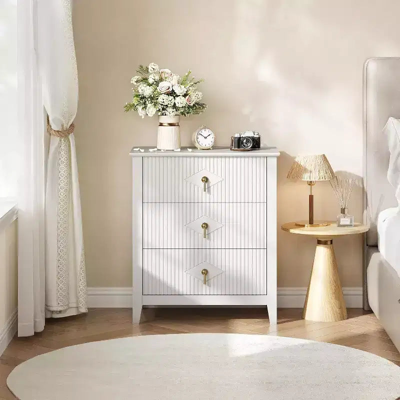 Commode à 3 tiroirs cannelés Acekool 27,6, armoire de rangement moderne avec tiroirs profonds