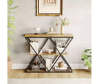 Console de table industrielle à 3 niveaux avec cadre en métal en forme de X, table console/canapé à étagère ouverte pour salon avec pieds réglables
