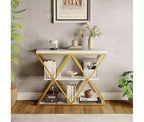 Console de table industrielle à 3 niveaux avec cadre en métal en forme de X, table console/canapé à étagère ouverte pour salon avec pieds réglables