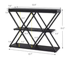 Console de table industrielle à 3 niveaux avec cadre en métal en forme de X, table console/canapé à étagère ouverte pour salon avec pieds réglables