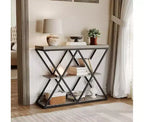 Console de table industrielle à 3 niveaux avec cadre en métal en forme de X, table console/canapé à étagère ouverte pour salon avec pieds réglables