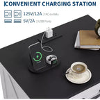 Table de chevet et d'appoint de style rustique de 24 pouces avec station de recharge et 3 grands tiroirs, petit espace, table d'appoint blanche, un paquet