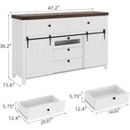 Buffet de ferme Acekool, Bahut de cuisine avec portes coulissantes façon grange et 5 tiroirs, Meuble de rangement pour bar à café pour salle à manger et salon