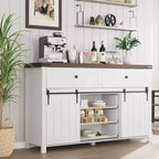 Buffet de ferme Acekool, Bahut de cuisine avec portes coulissantes façon grange et 5 tiroirs, Meuble de rangement pour bar à café pour salle à manger et salon