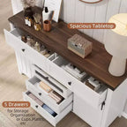 Buffet de ferme Acekool, Bahut de cuisine avec portes coulissantes façon grange et 5 tiroirs, Meuble de rangement pour bar à café pour salle à manger et salon