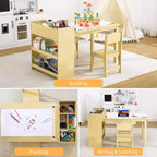 Table d'art pour enfants avec 2 chaises, bureau d'activités en bois pour tout-petits avec étagères de rangement, tables de bricolage pour enfants de 2 à 10 ans, table à dessin d'activités