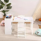 Table d'art pour enfants avec 2 chaises, bureau d'activités en bois pour tout-petits avec étagères de rangement, tables de bricolage pour enfants de 2 à 10 ans, table à dessin d'activités