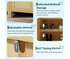 Meuble à chaussures en rotin avec portes en rotin ventilées et finition chaleureuse en grain de bois, étagères réglables pour un rangement flexible
