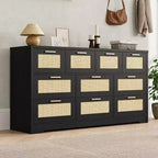Commode Acekool en rotin à 10 tiroirs, commode de style ferme moderne de 150 cm de large, organisateur de rangement pour chambre, salon, entrée