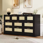Commode Acekool en rotin à 10 tiroirs, commode de style ferme moderne de 150 cm de large, organisateur de rangement pour chambre, salon, entrée