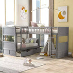 Lit superposé Whisen, format deux places, avec tiroirs intégrés et espace polyvalent sous le lit pour chambres d'enfants