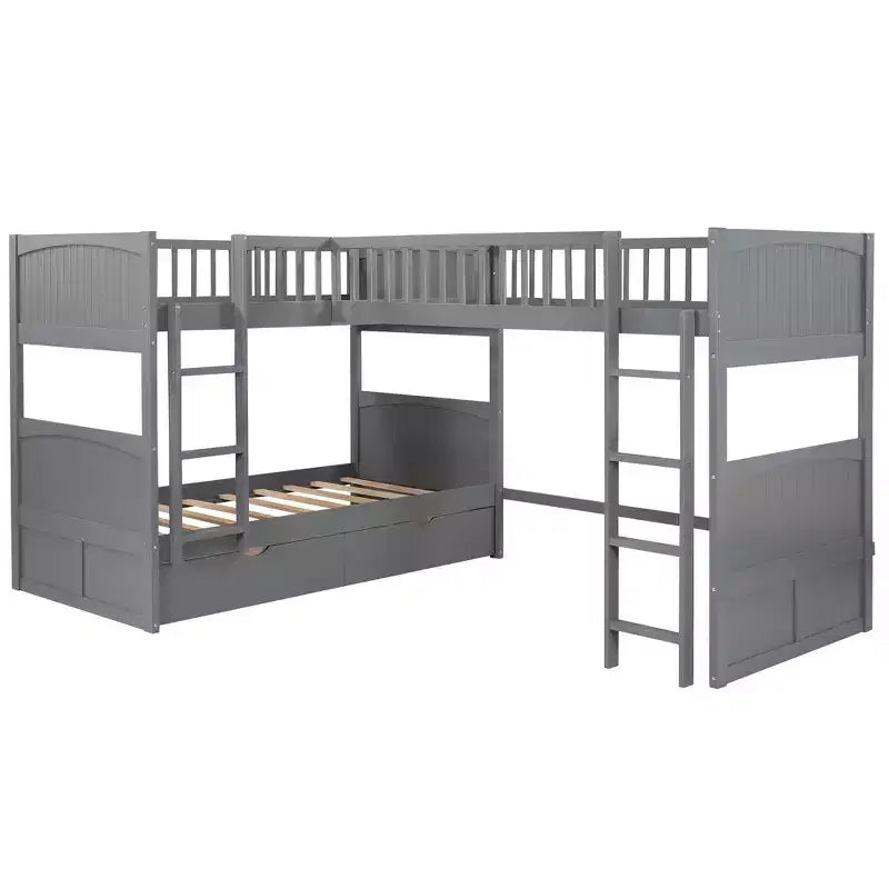 Lit superposé Whisen, format deux places, avec tiroirs intégrés et espace polyvalent sous le lit pour chambres d'enfants