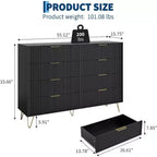 Commode moderne en bois à 8 tiroirs cannelés de 55" avec poignées métalliques - Organisateur de rangement polyvalent et meuble TV pour chambre et salon.