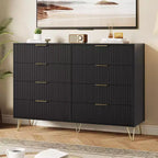 Commode moderne en bois à 8 tiroirs cannelés de 55" avec poignées métalliques - Organisateur de rangement polyvalent et meuble TV pour chambre et salon.