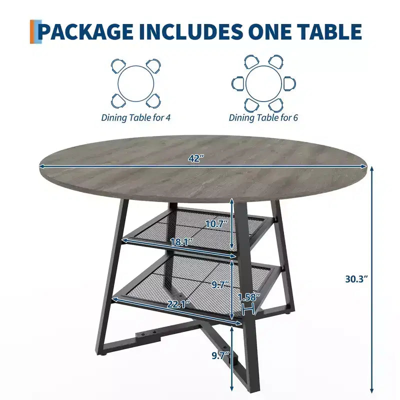 Tables de salle à manger pour 4, ensemble table de salle à manger ronde avec rangement, table de cuisine haute 42 pouces