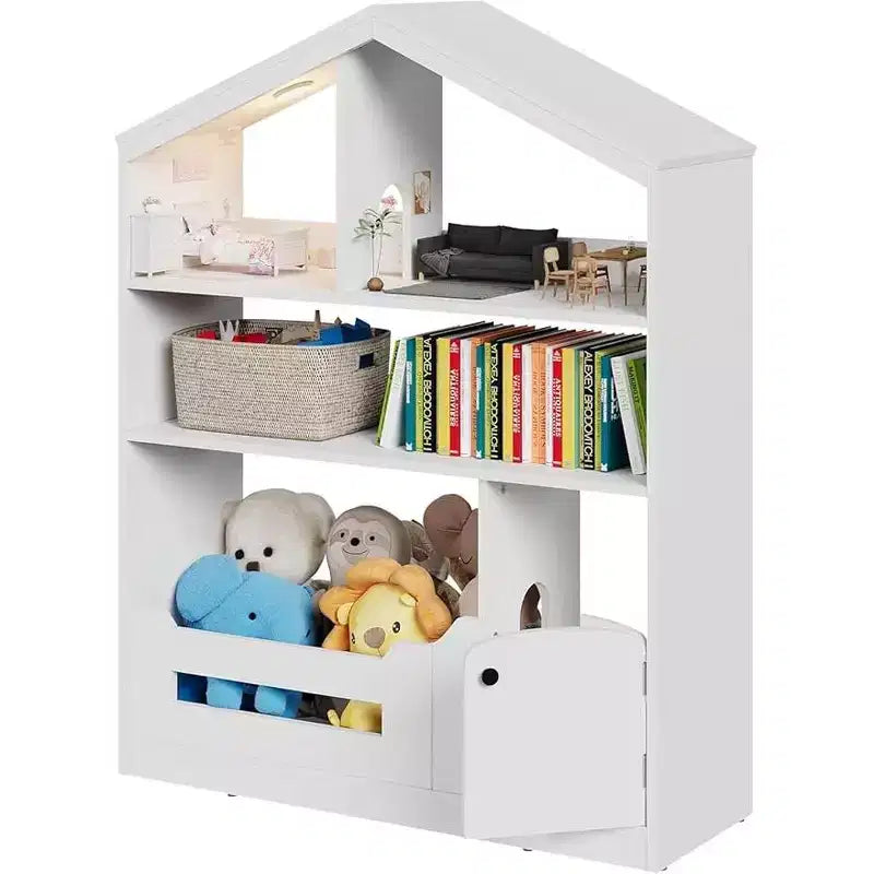 Étagère à Livres et Organisateur de Rangement de Jouets pour Enfants à 3 Niveaux avec Lumière à Détecteur de Mouvement C Porte-Livres en Bois pour Salles de Jeux, Salles de Classe et Chambres à Coucher