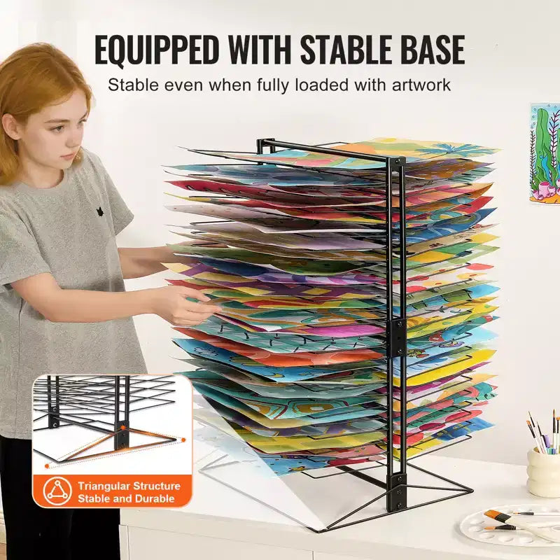 Séchoir d'art VEVOR, 50 étagères amovibles 50 x 43 x 76 cm, support de séchage pour peinture avec base stable, séchoir en acier au carbone, noir
