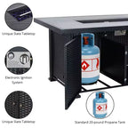 Table Foyer, 52'' 2-en-1 50 000 BTU Foyer Extérieur au Gaz Foyer Rectangulaire au Propane avec Protection en Verre/Couvercle/Rangement/Housses