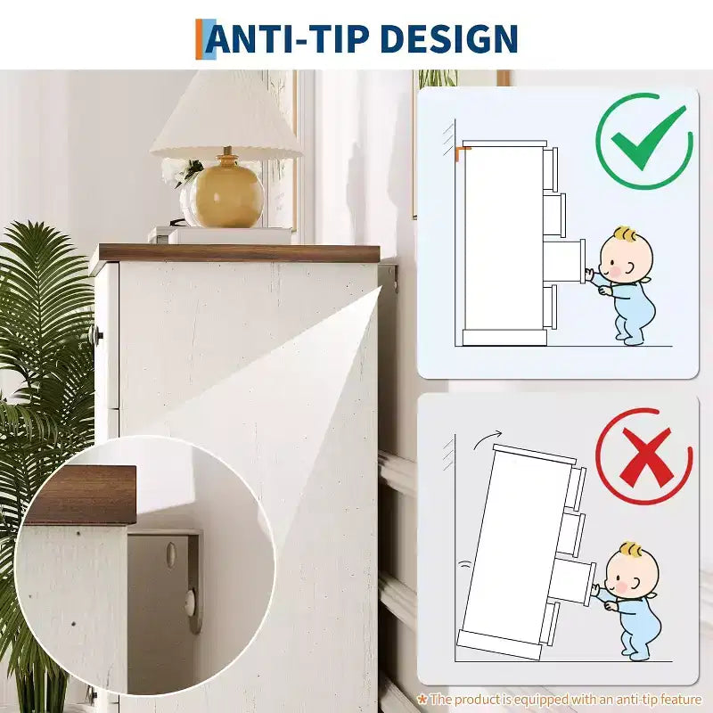 Commode haute 5 tiroirs cannelée avec poignées métalliques, rangement en bois peu encombrant pour appartement et chambre d'amis