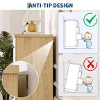 Commode haute 5 tiroirs cannelée avec poignées métalliques, rangement en bois peu encombrant pour appartement et chambre d'amis