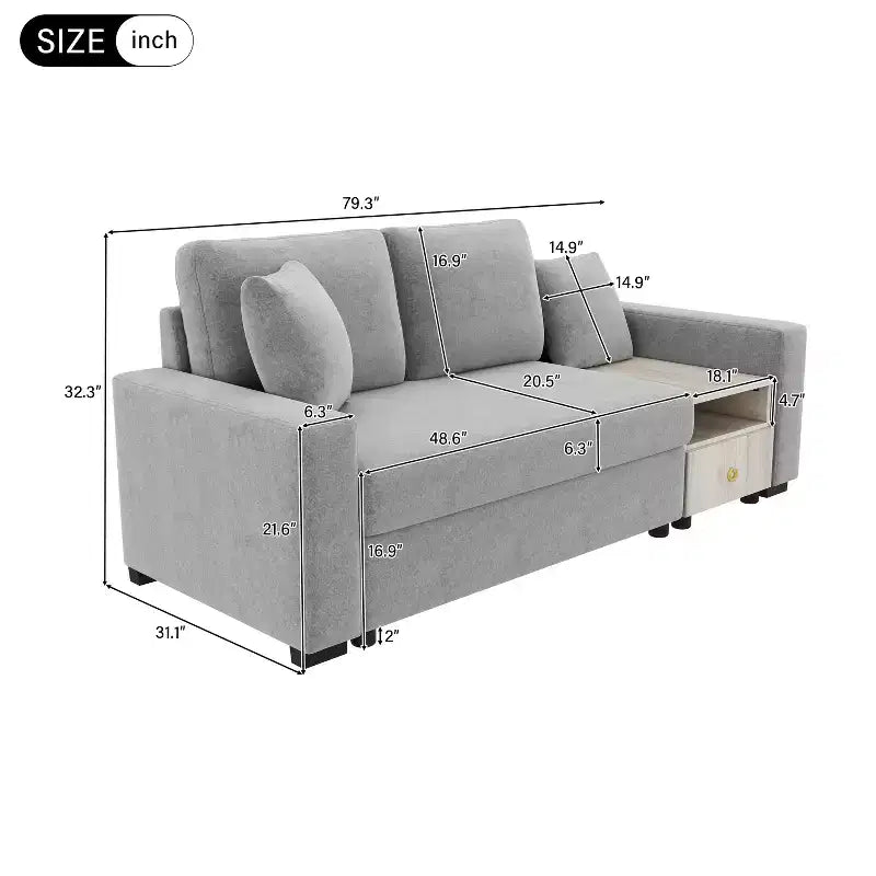 Christopher Knight Home Arvi Causeuse moderne en chenille de 79,3 po avec console, accoudoir de rangement et oreillers