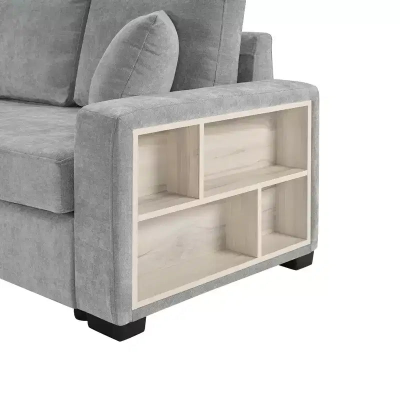 Christopher Knight Home Arvi Causeuse moderne en chenille de 79,3 po avec console, accoudoir de rangement et oreillers
